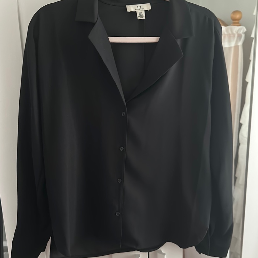 NWOT HALSTON slouchy black button down blouse size medium